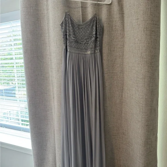 adrianna papell silver beaded dress Aidan Mattox Fully Beaded Plunge Long Gown main image 1